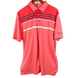 Callaway Mens Opti-Dri Striped Golf Polo Shirt Coral Pink Navy Large